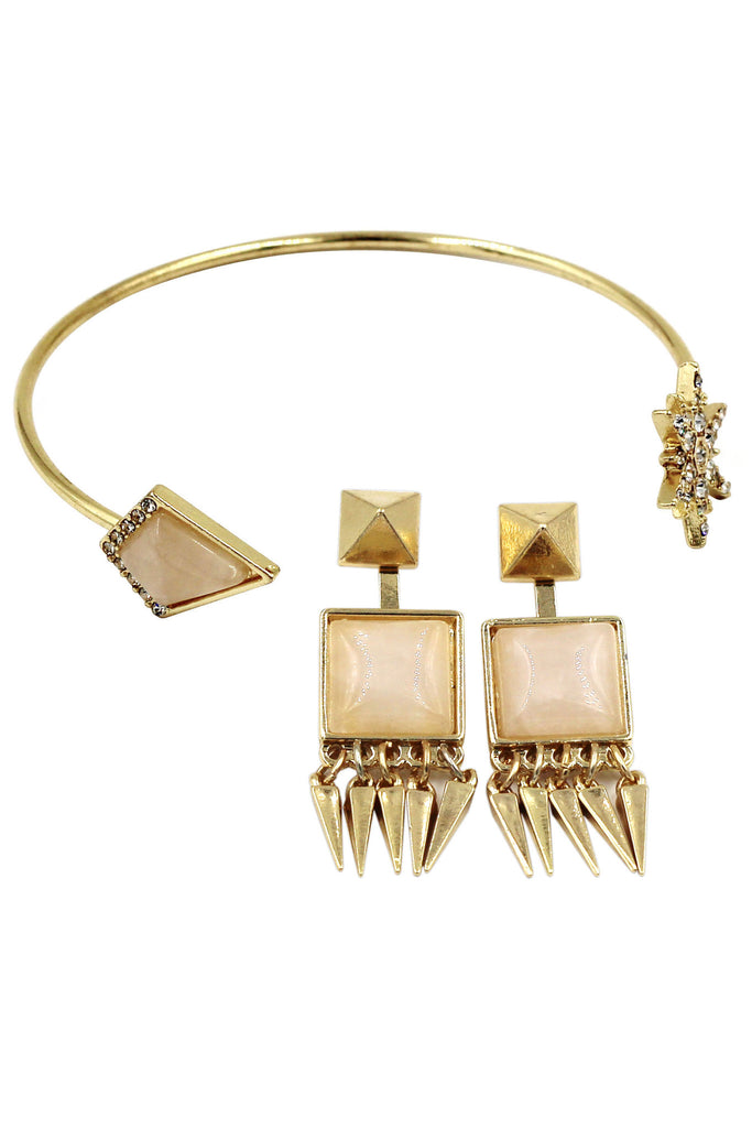 fashion inlaid crystal bracelet earrings golden sets