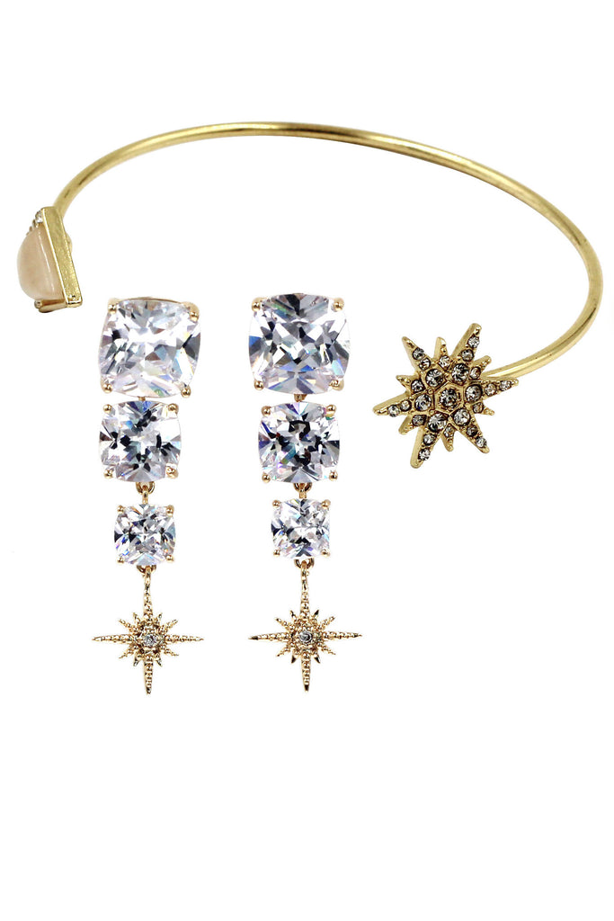 fashion inlaid crystal star bracelet earrings set