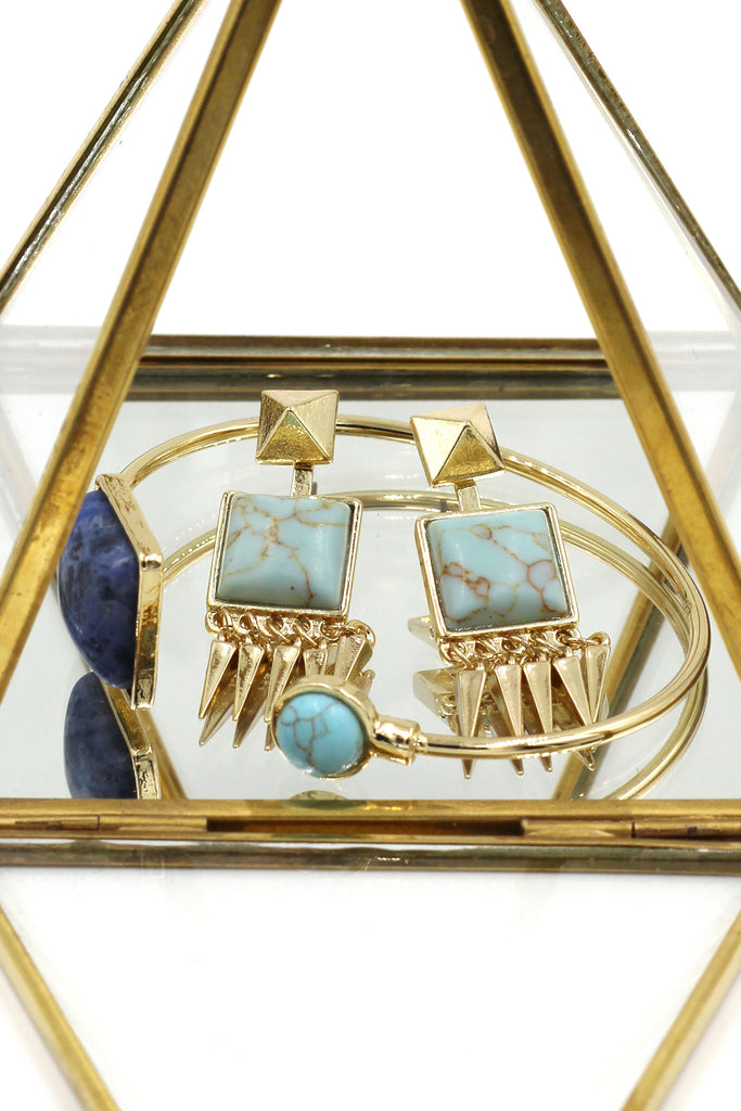 fashion square round golden bracelet earrings set