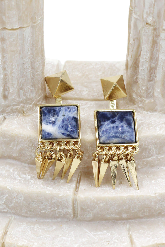 square color stone gold earrings