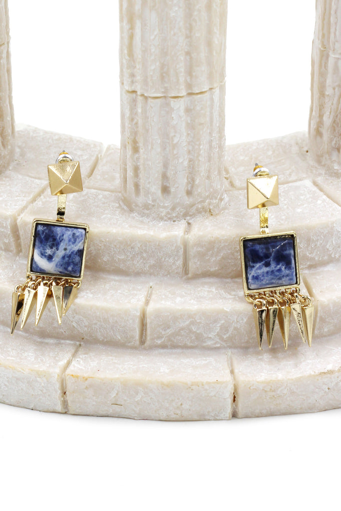 square color stone gold earrings