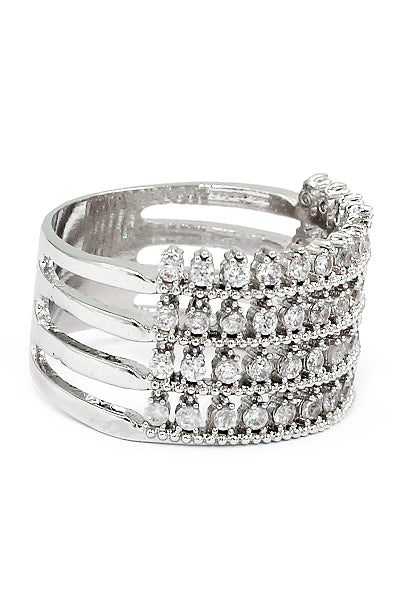 luxury inlaid small crystal silver ring