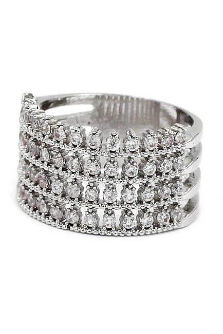 luxury inlaid small crystal silver ring
