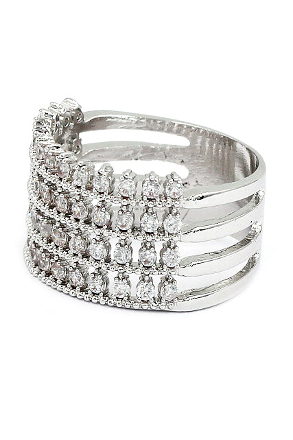 luxury inlaid small crystal silver ring
