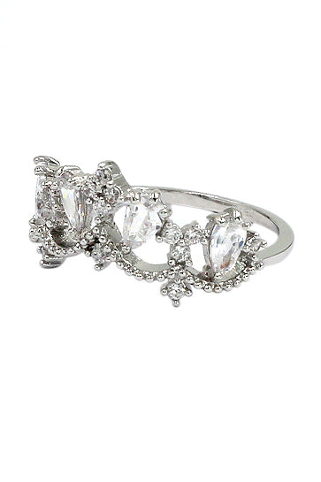 sparkling silver crystal crown ring