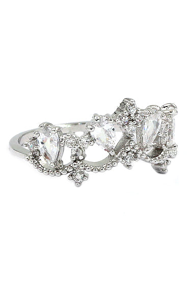sparkling silver crystal crown ring