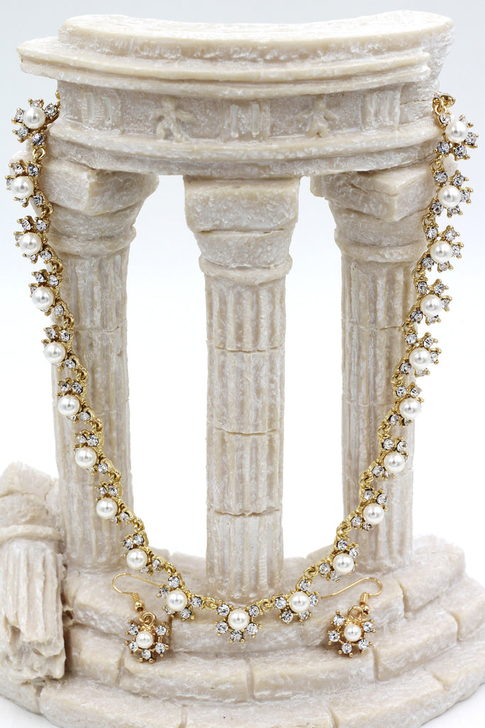 classic crystal and pearl necklace earrings set