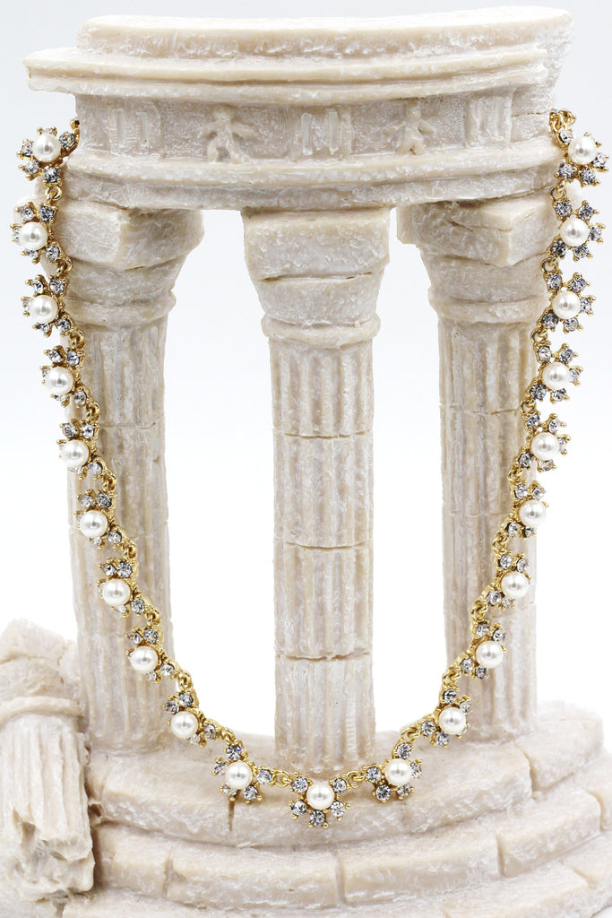 classic crystal and pearl necklace earrings set