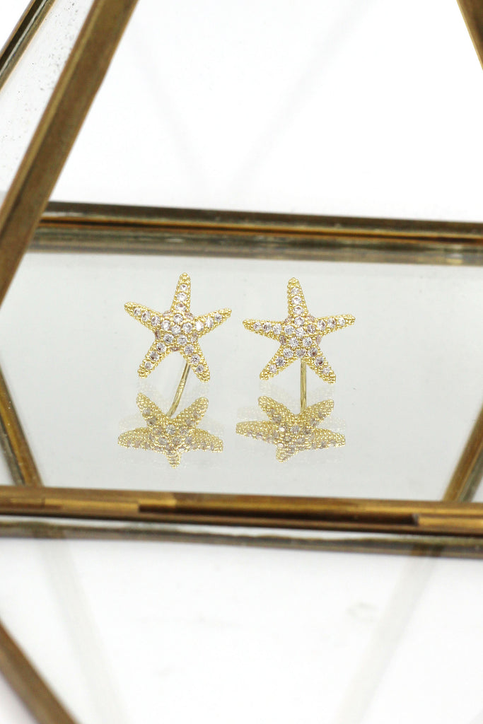 crystal starfish shell pearl necklace earrings set