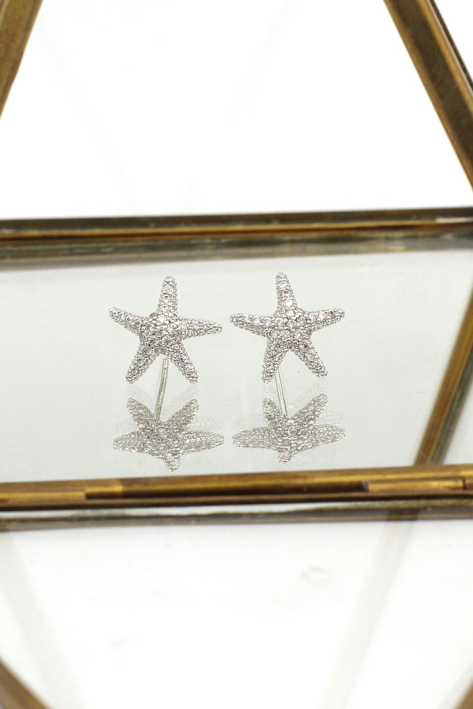 crystal starfish shell pearl necklace earrings set