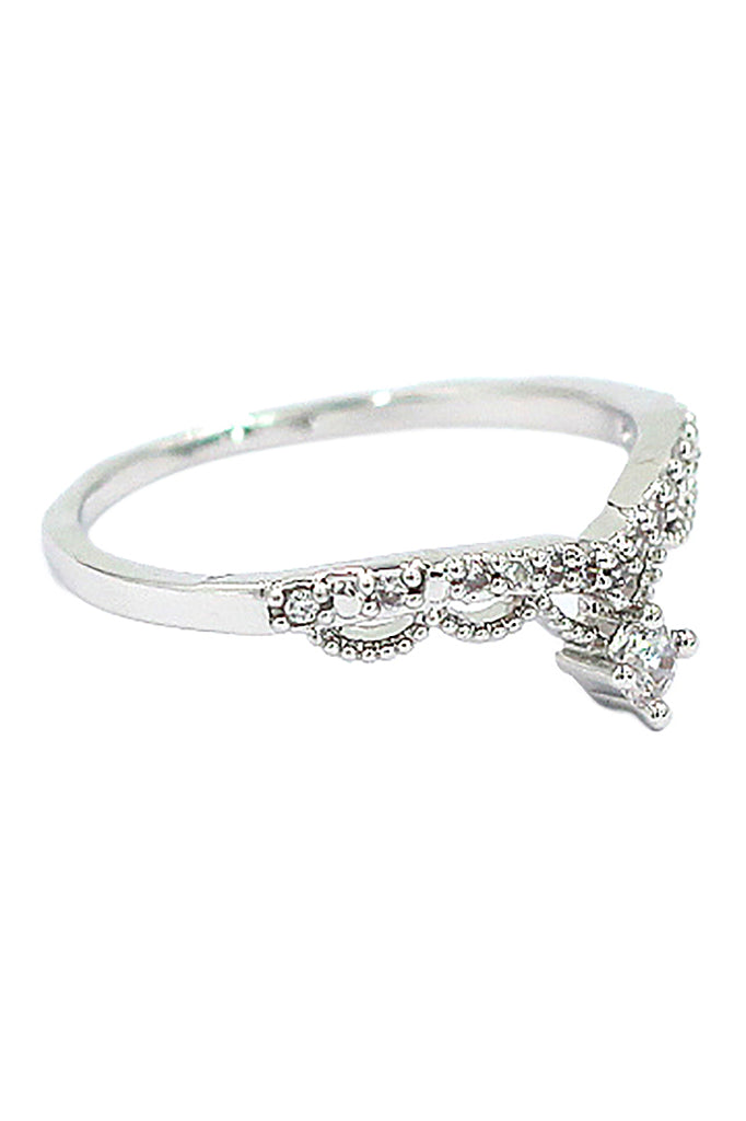small crown micro-crystal silver ring