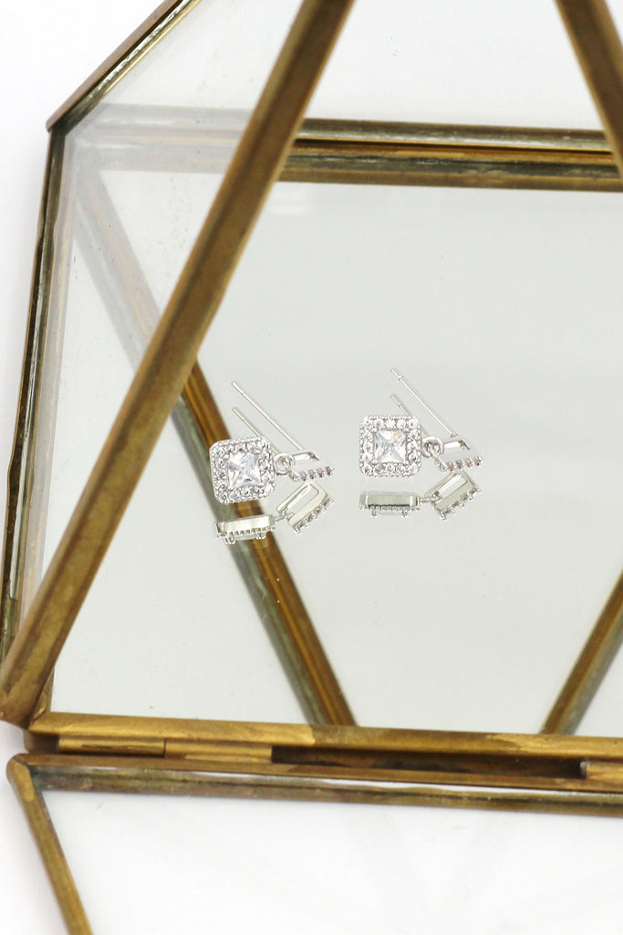 fashion small square crystal earrings necklace set