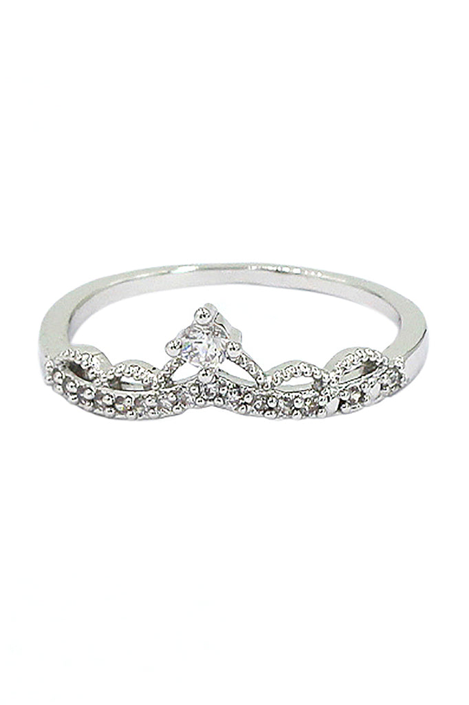 small crown micro-crystal silver ring