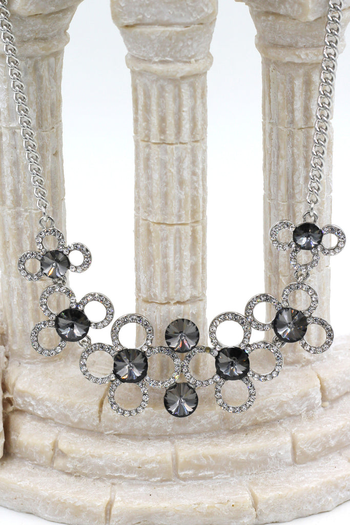 fashion circle flower crystal necklace earrings sets