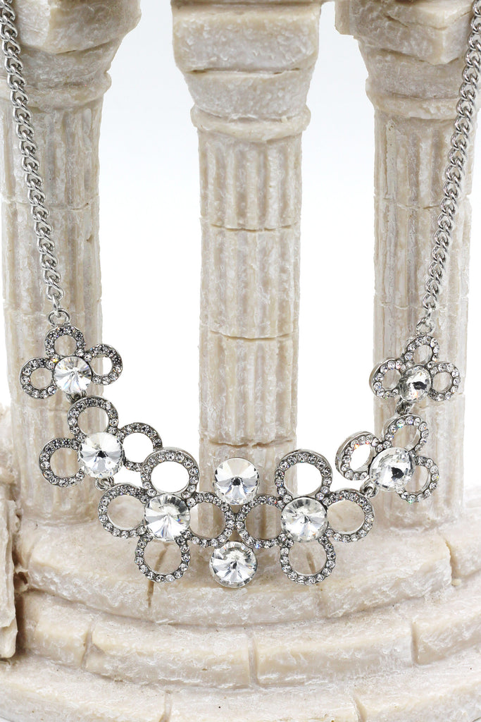fashion circle flower crystal necklace earrings sets