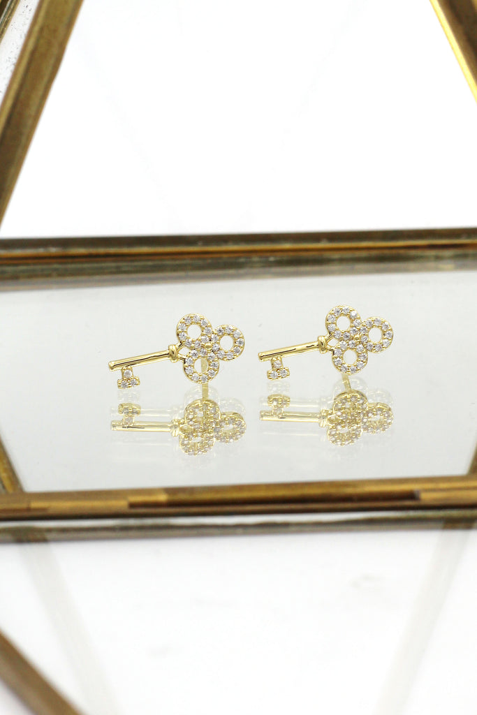 fashion mini crystal key earrings