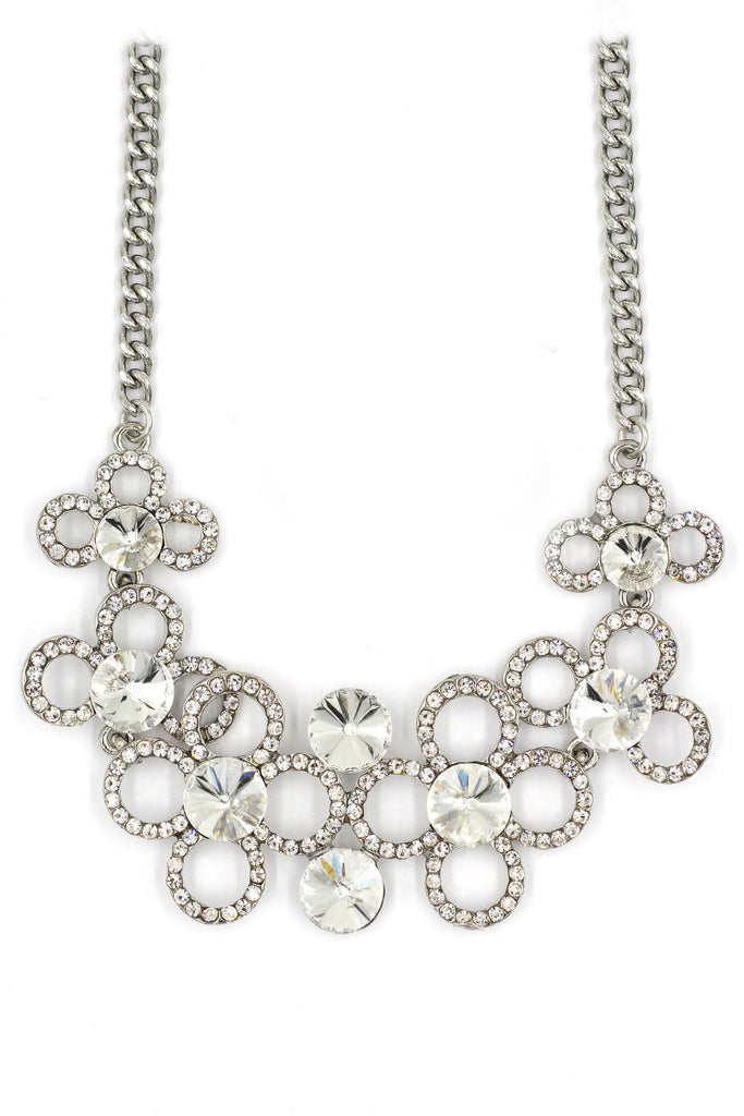 fashion circle flower crystal necklace earrings sets