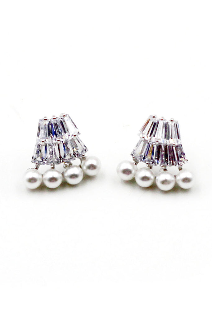 Silver pearl little crystal necklace earrings set