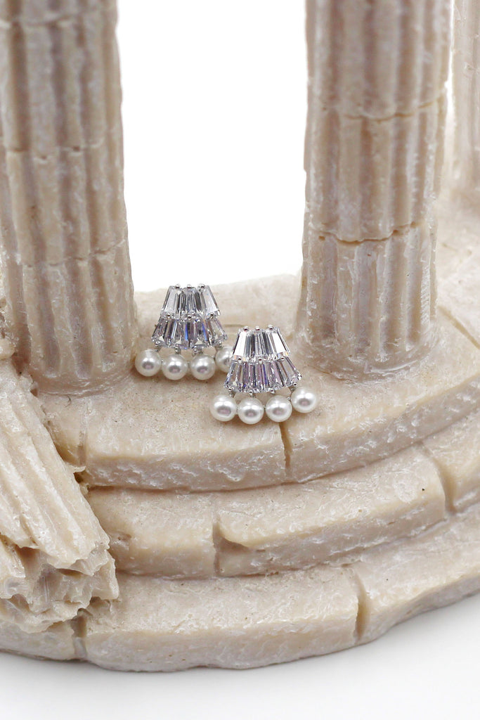 Silver pearl little crystal necklace earrings set