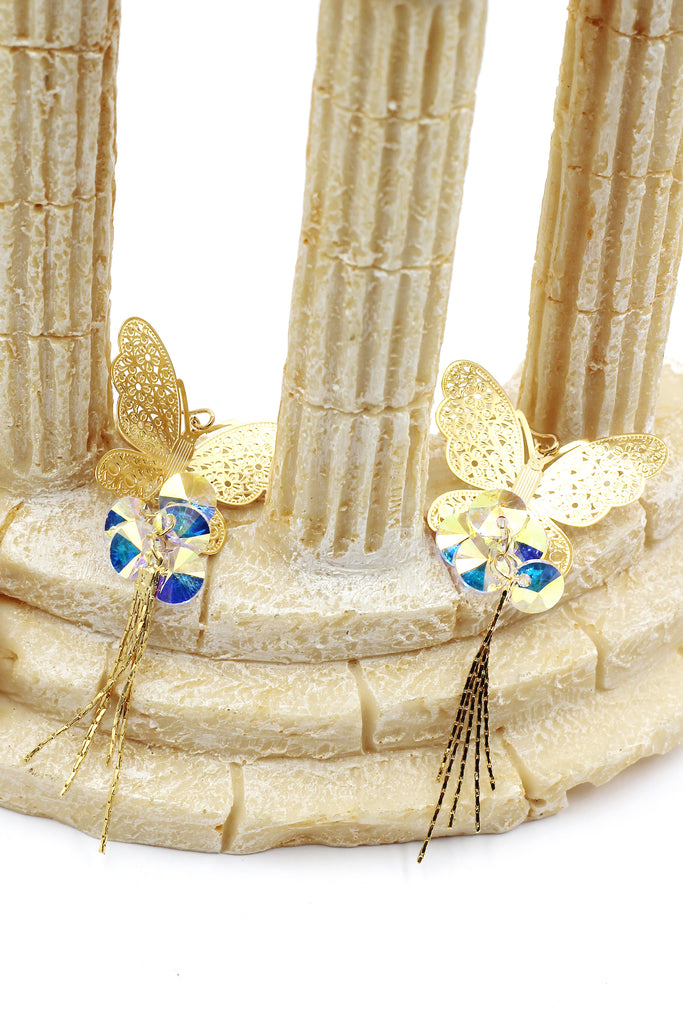 butterfly fringe swarovski crystal earrings