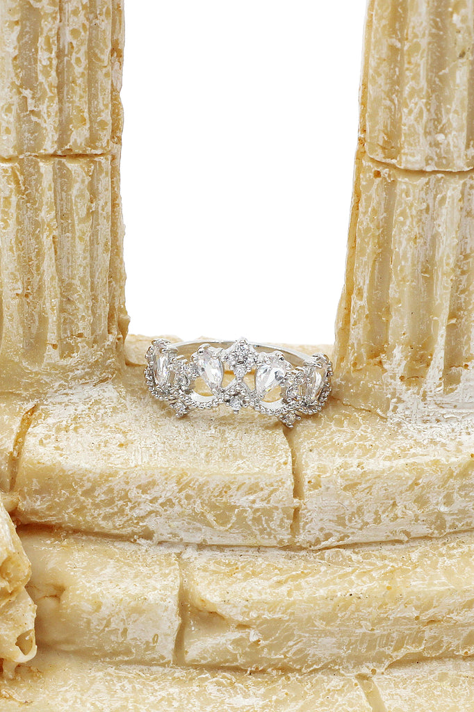 sparkling silver crystal crown ring