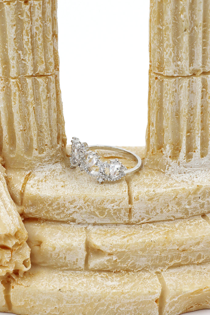 sparkling silver crystal crown ring