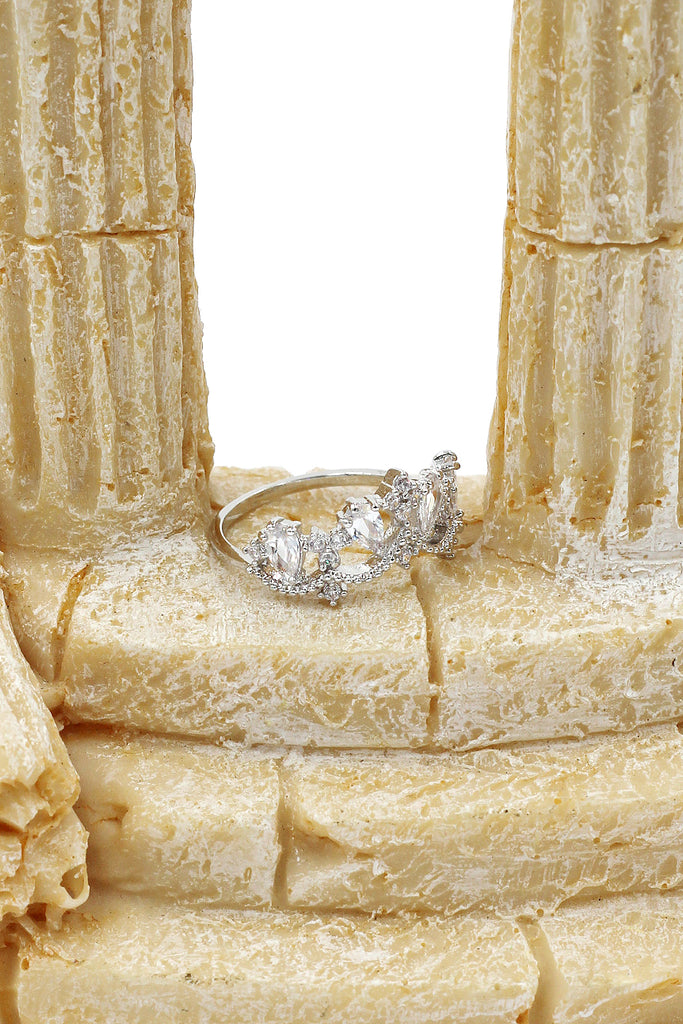 sparkling silver crystal crown ring