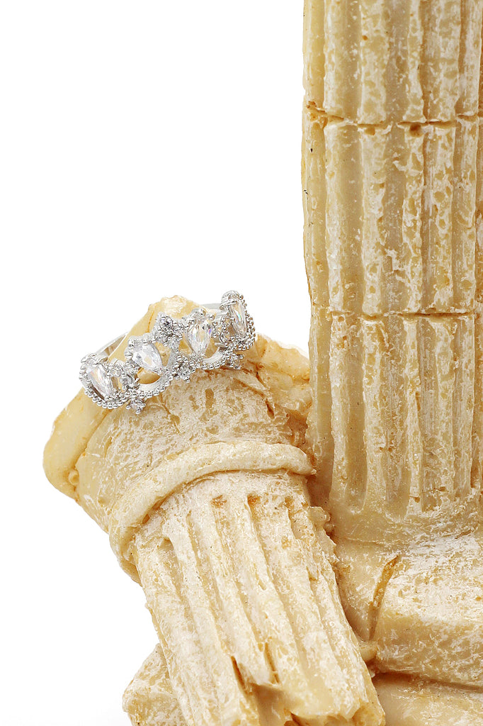 sparkling silver crystal crown ring