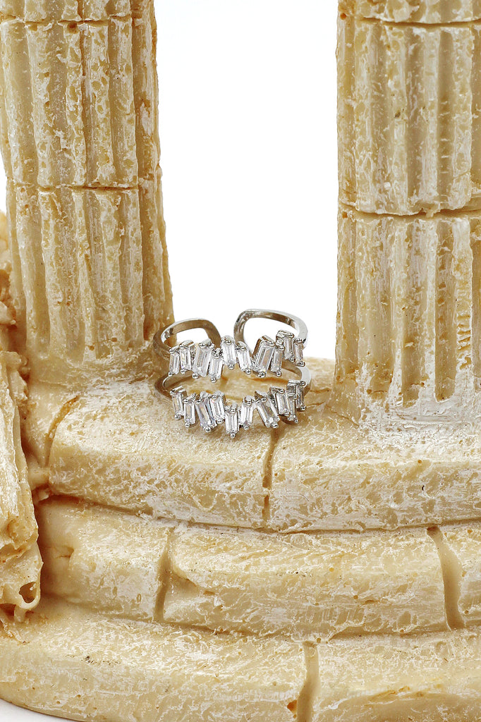 two layers of sparkling crystal silver ring