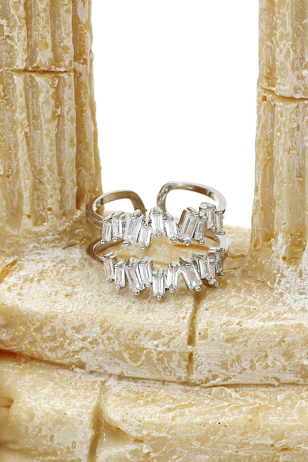 two layers of sparkling crystal silver ring