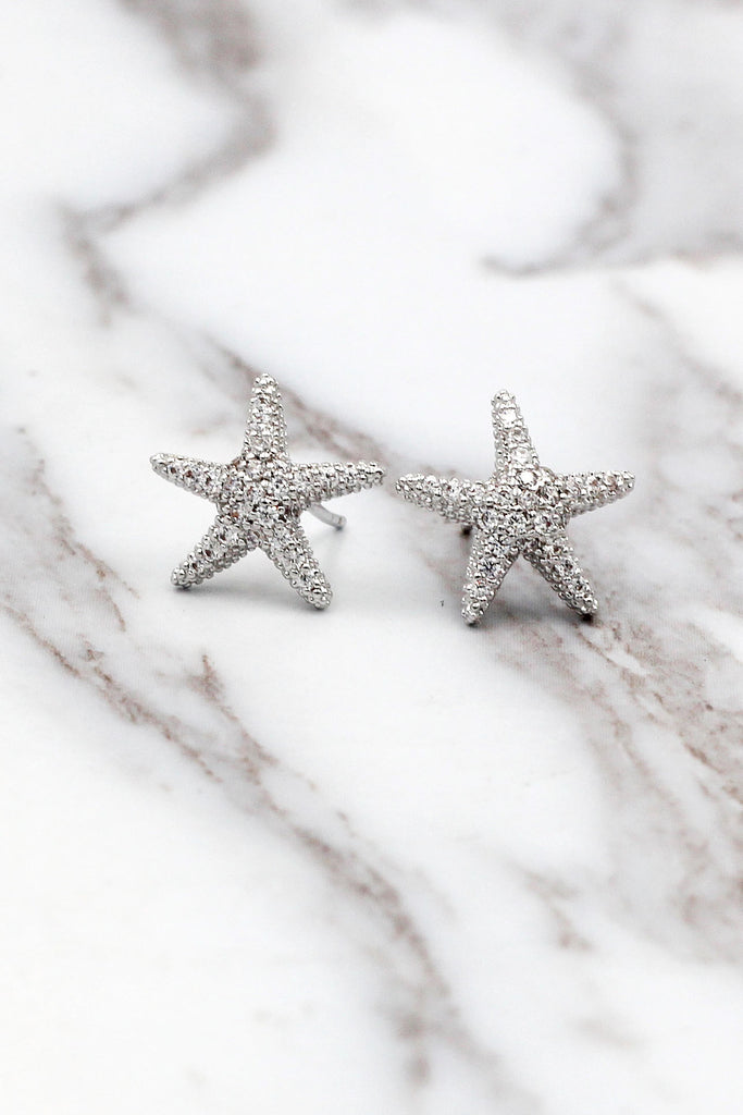 crystal starfish shell pearl necklace earrings set