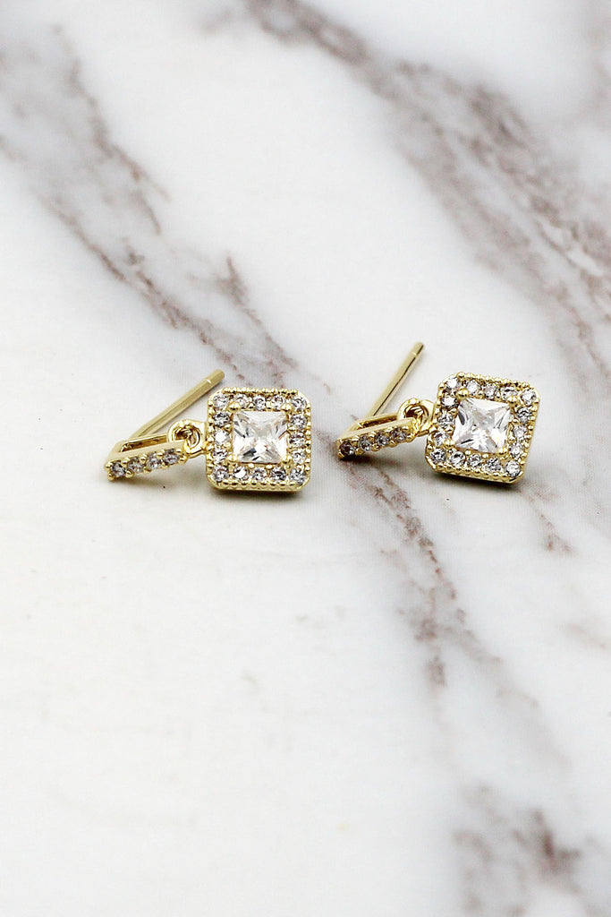 fashion small square crystal earrings necklace set