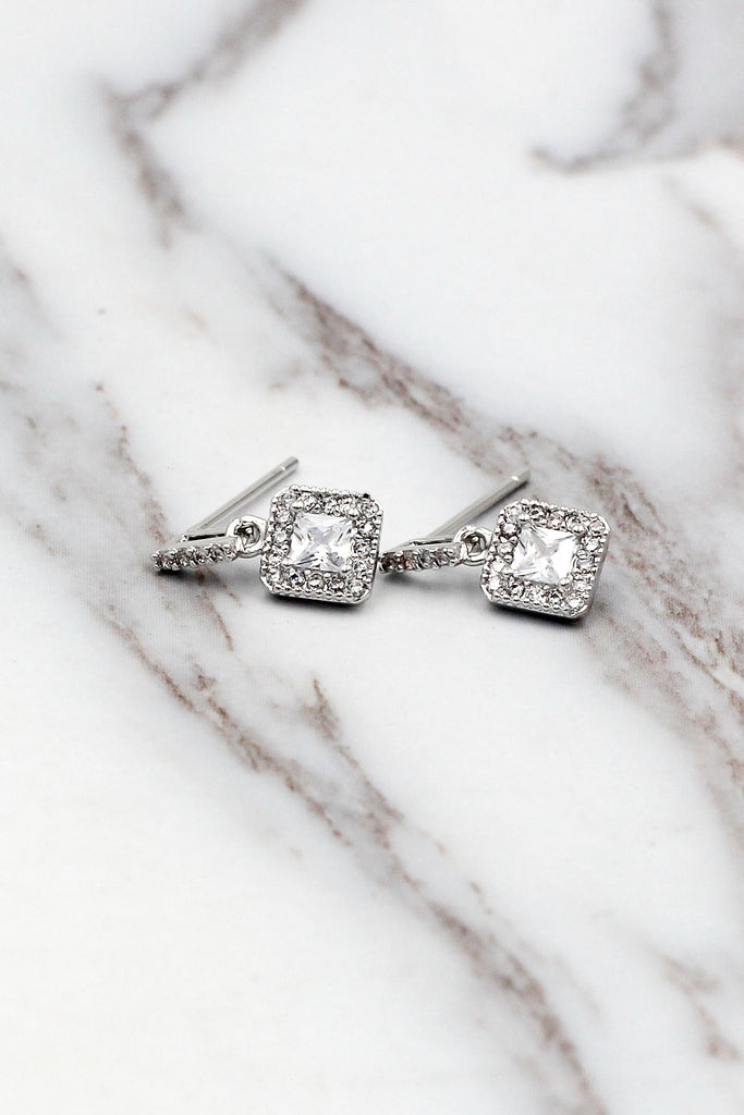 fashion small square crystal earrings necklace set