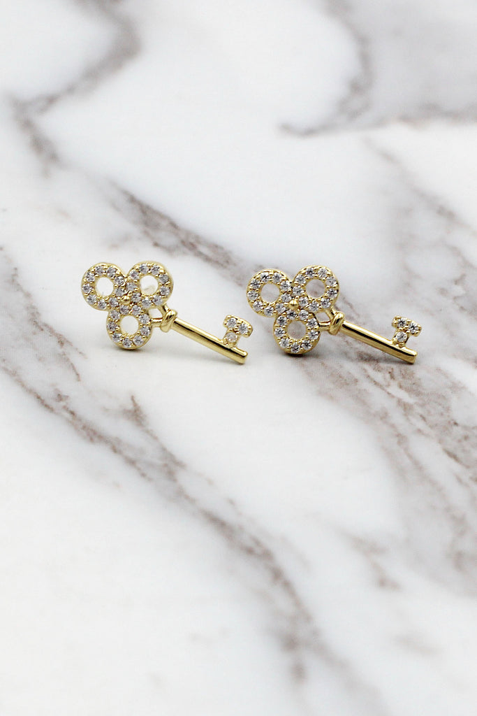 fashion mini crystal key earrings