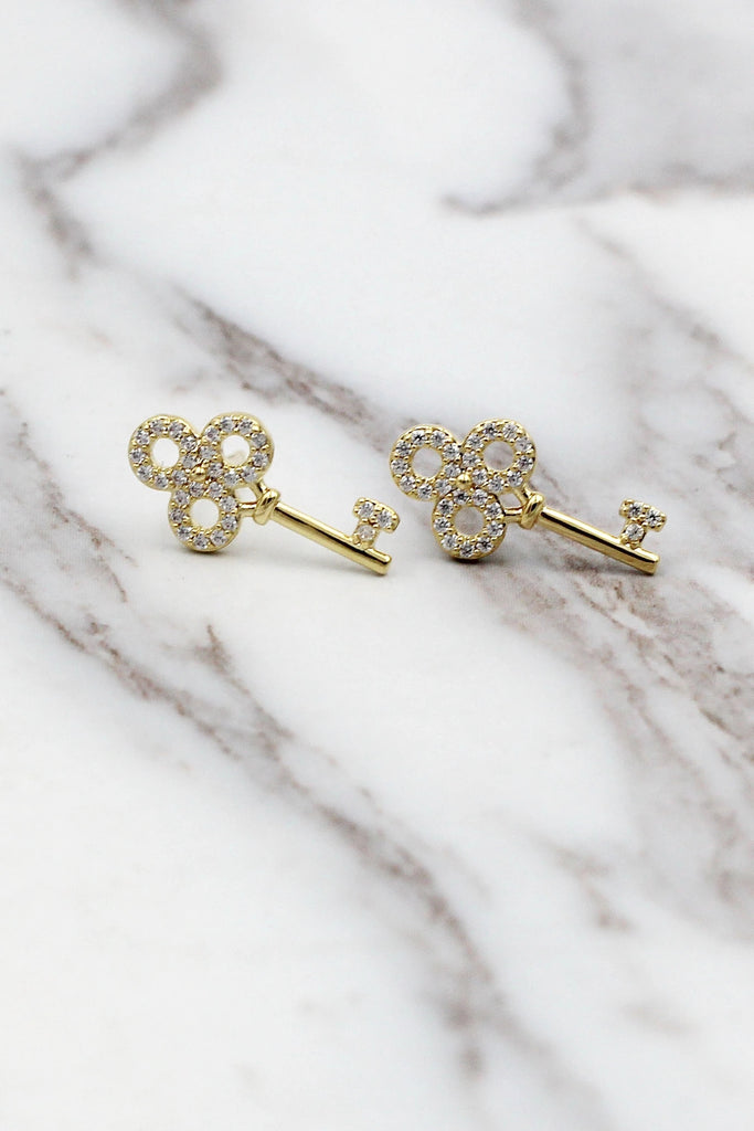 fashion crystal mini key earrings necklace set