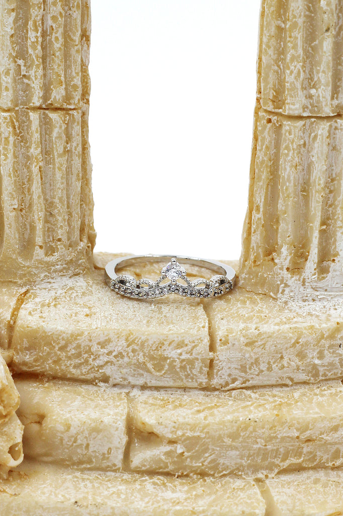 small crown micro-crystal silver ring