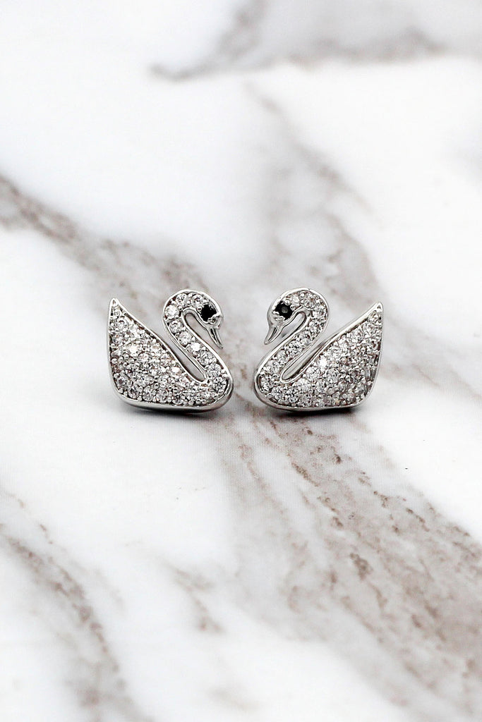 delicate blue eyes swan necklace earrings set