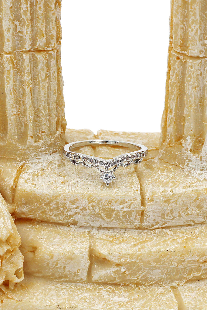 small crown micro-crystal silver ring