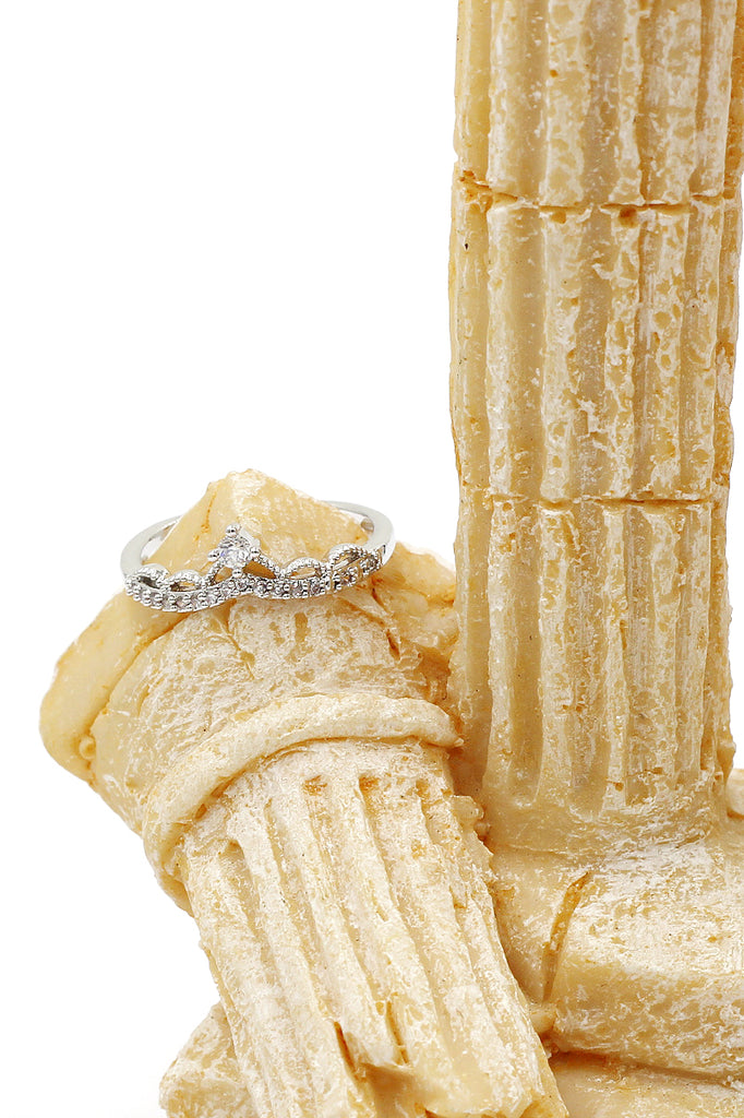small crown micro-crystal silver ring