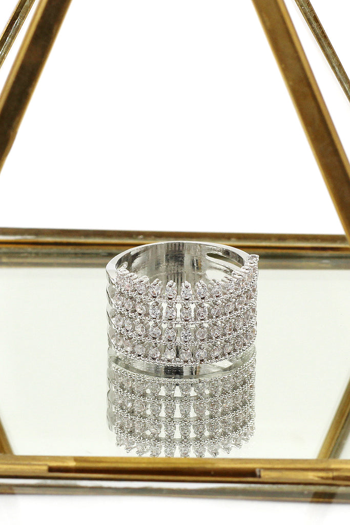 luxury inlaid small crystal silver ring