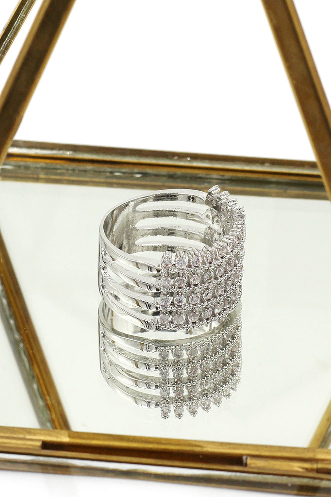 luxury inlaid small crystal silver ring