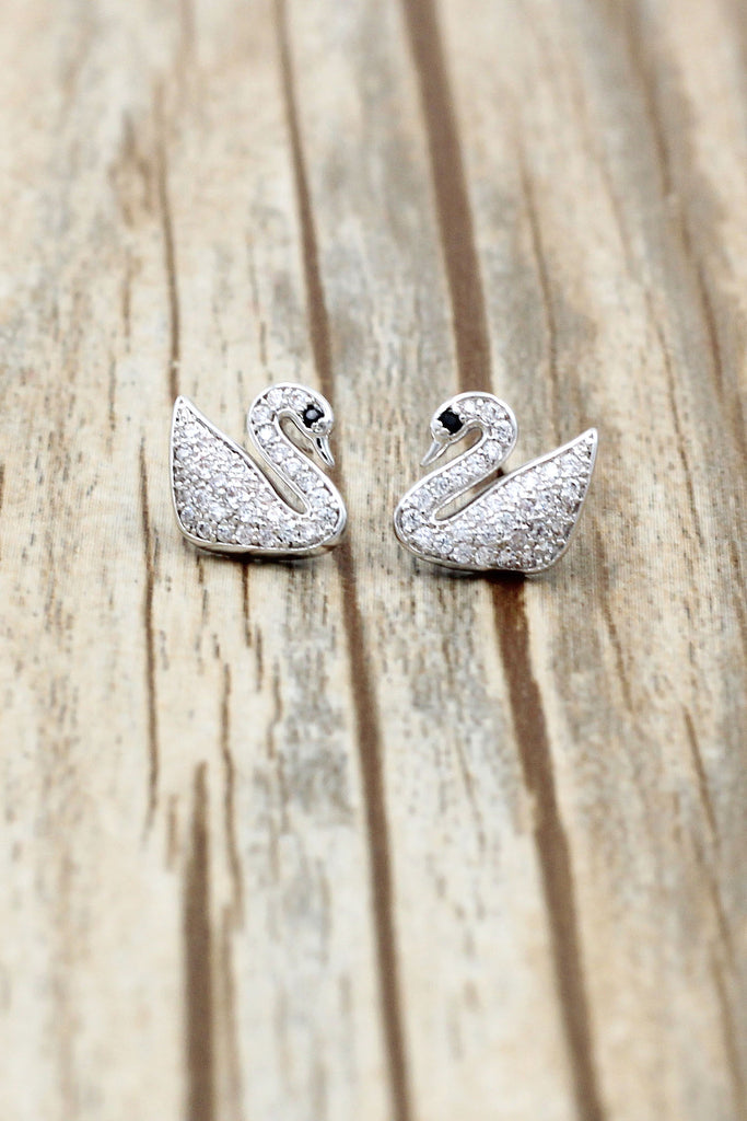 mini crystal swan earrings