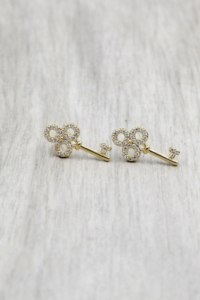 fashion mini crystal key earrings