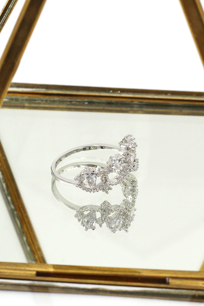 sparkling silver crystal crown ring