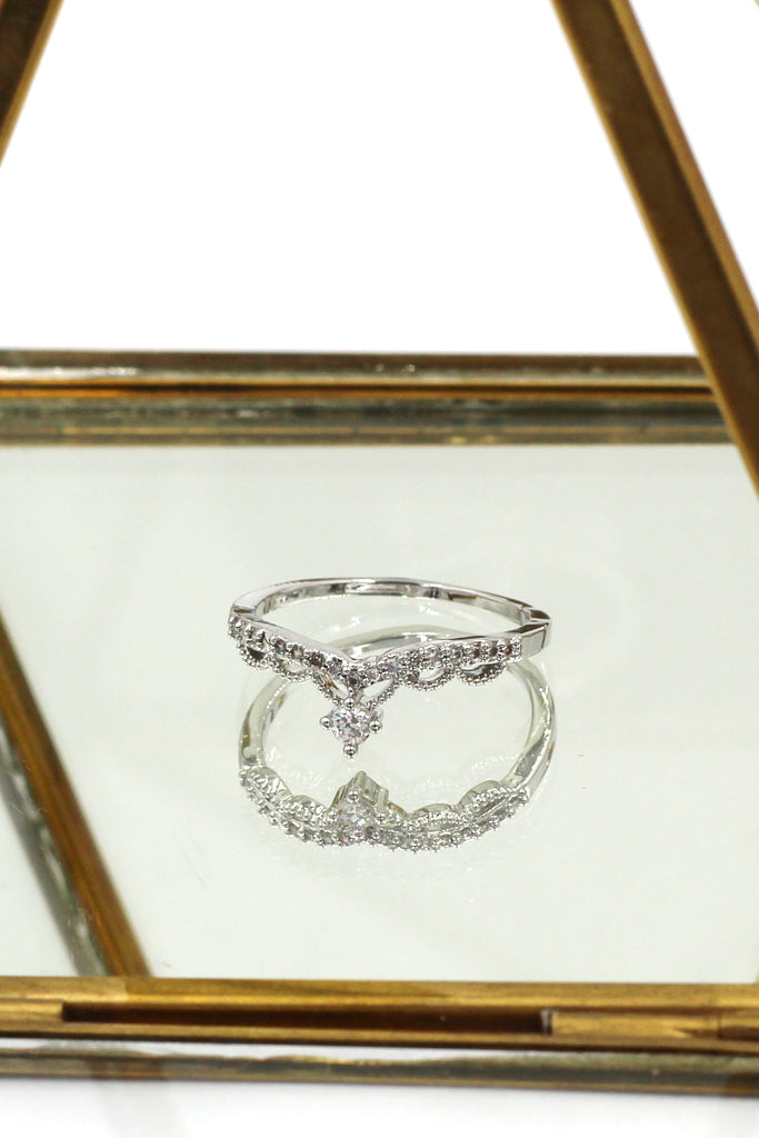small crown micro-crystal silver ring