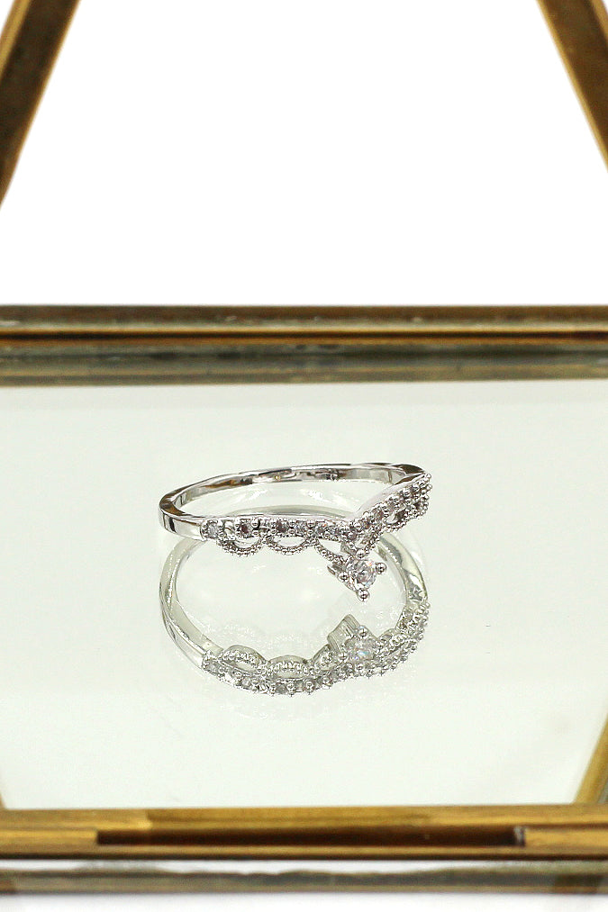 small crown micro-crystal silver ring