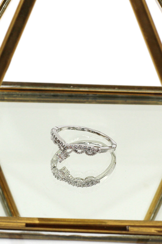 small crown micro-crystal silver ring