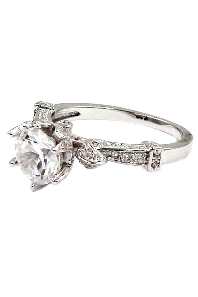 elegant crystal flower silver ring
