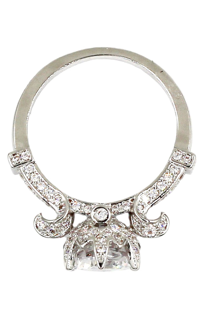 elegant crystal flower silver ring