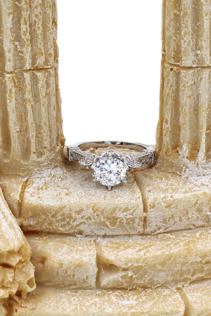 elegant crystal flower silver ring